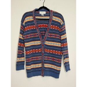 Melbourne Elements Vintage Fair Isle Cardigan Sweater Blue Multi Ramie Cotton M